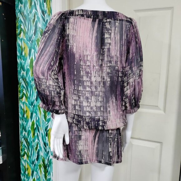 Casting Elegant Pink Black Abstract Print Blouson Mini Dress Women's Size 2 - Picture 3 of 8